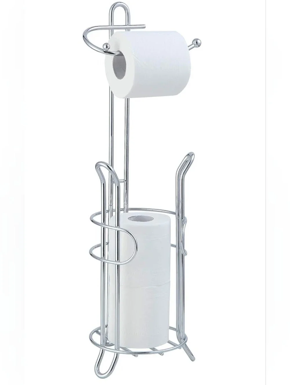 Chrome Free-Standing Toilet Paper Holder with Reserve Storage